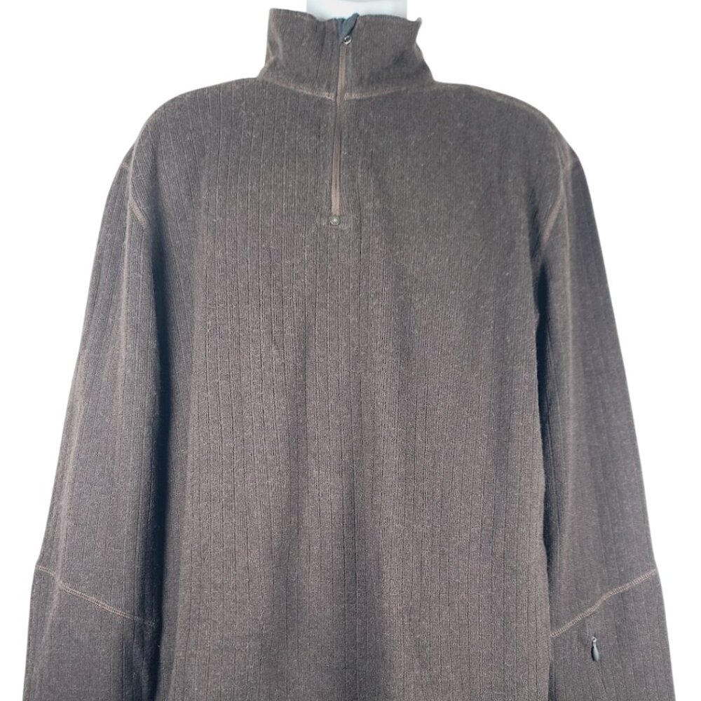 Prana Men's Brown 1/4 Zip Wool Blend Ribbed Long Sleeve Pullover Size XL